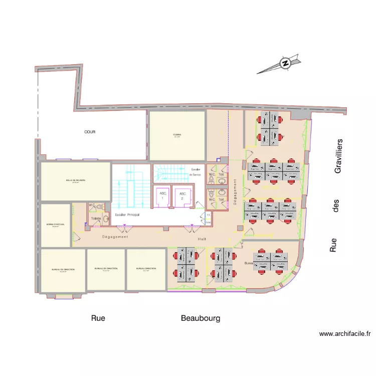 Beaubourg. Plan de 6  et 101 m²