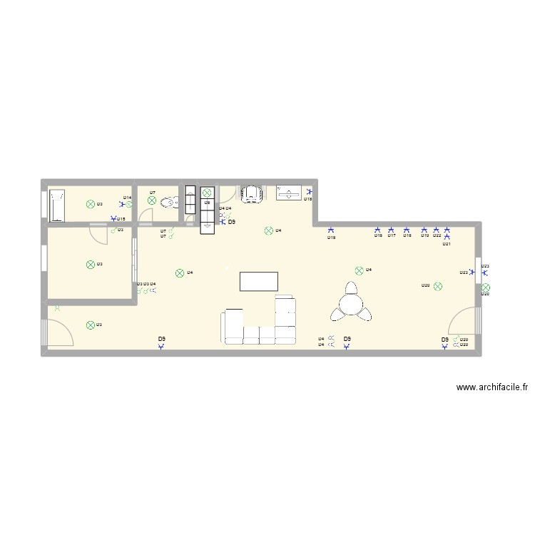 Dim Mons rez. Plan de 5 pièces et 31 m2