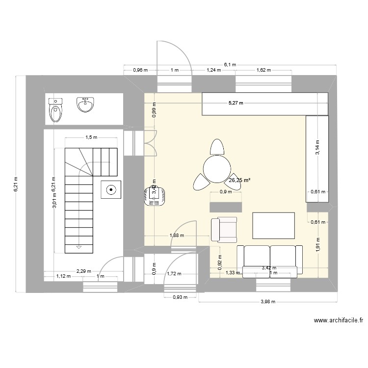 Location_travaux. Plan de 1 pièce et 26 m2