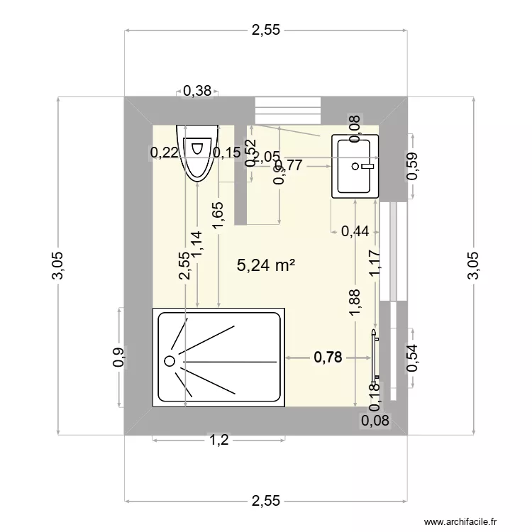 salle d'eau. Plan de 1 et 5 m² salle d'eau. Plan de 1 et 5 m²