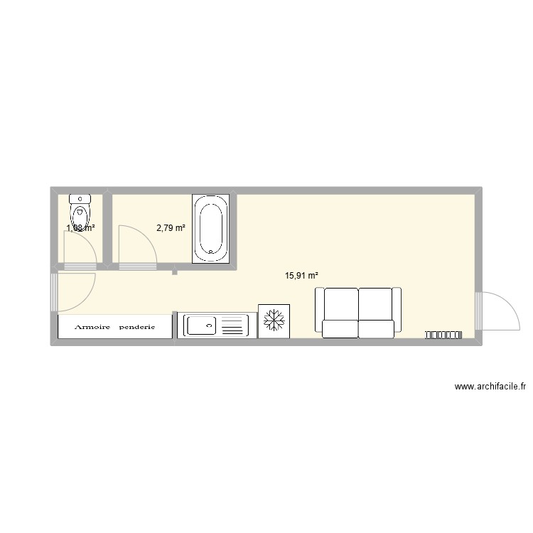 Saint Gervais. Plan de 3 pièces et 20 m2