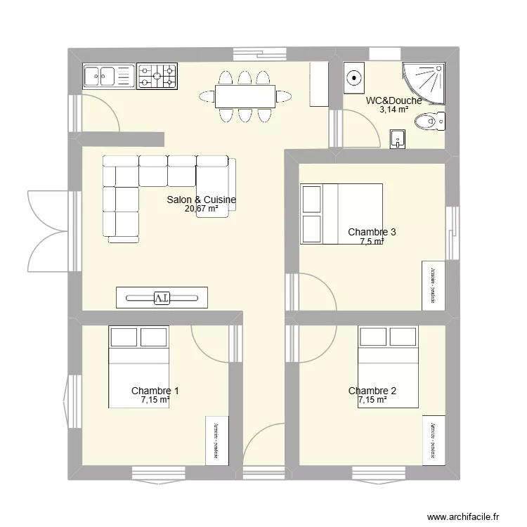 My house. Plan de 5 pièces et 46 m²