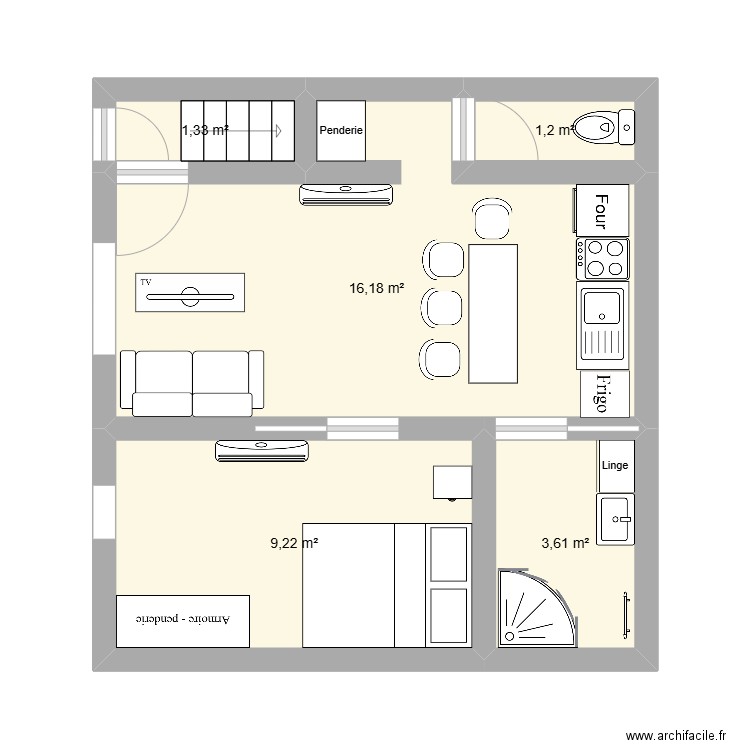 Nimes RDC. Plan de 5 pièces et 32 m2