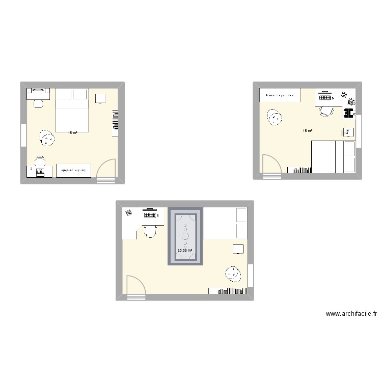 FUTURE CHAMBRE. Plan de 3 pièces et 50 m2