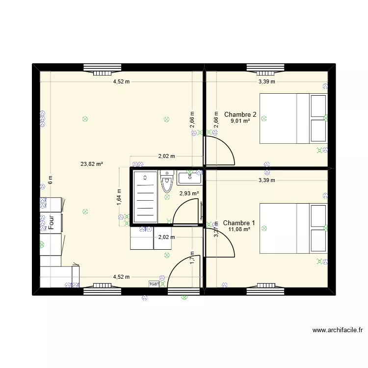 P1 PLAN CLOISONS BONNET. Plan de 4  et 47 m²