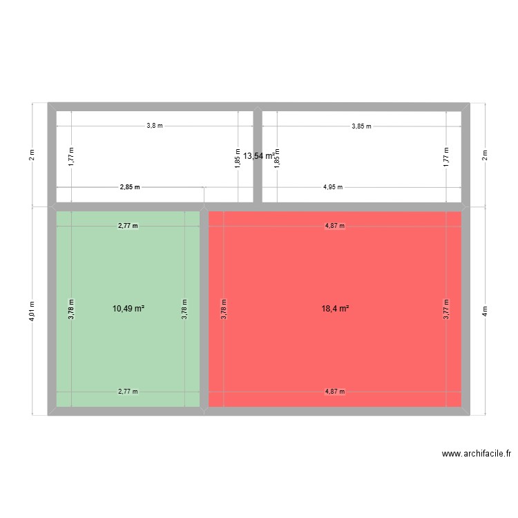 stan. Plan de 3 pièces et 42 m2