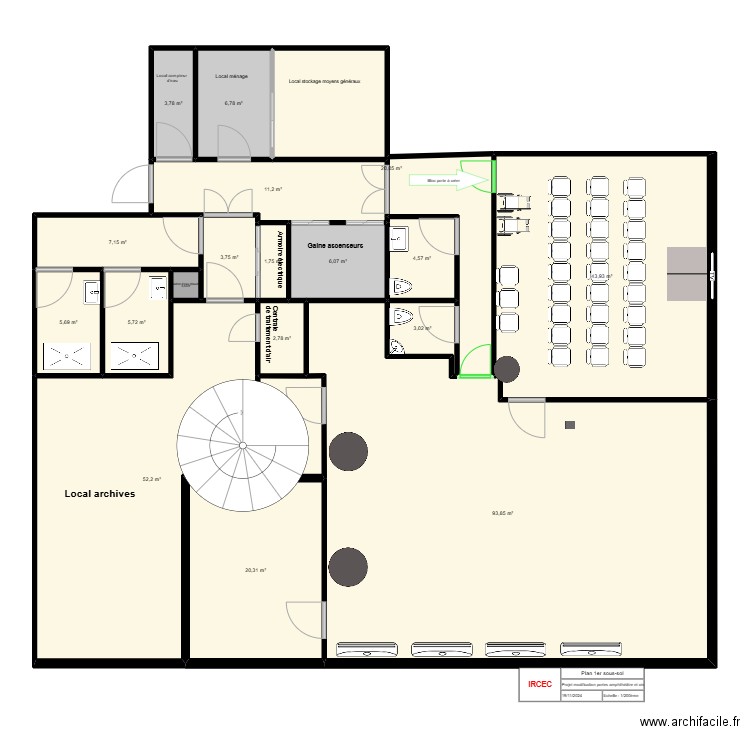 Amphi -1 estrade. Plan de 18 pièces et 293 m2