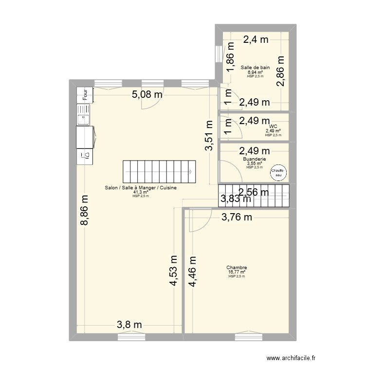 FRANCOIS RDC. Plan de 5 pièces et 71 m2