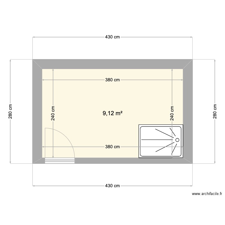 SDB Richio. Plan de 1 pièce et 9 m2