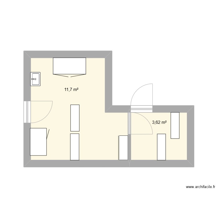 Cafétéria. Plan de 2 pièces et 15 m2