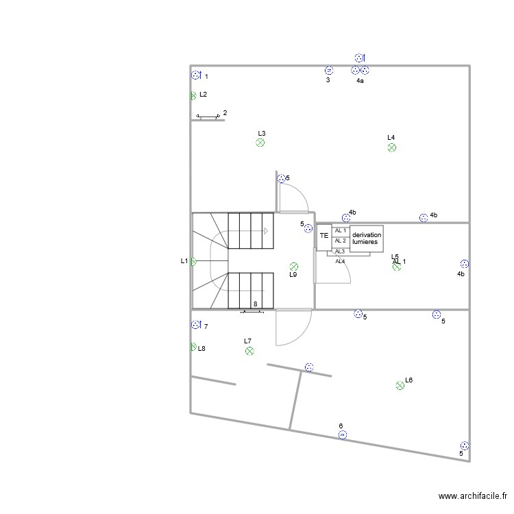 R + 1. Plan de 3 pièces et 52 m2