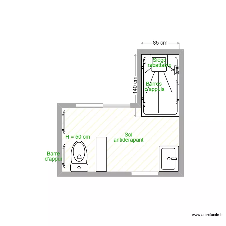 MALNUIT apr&egrave;s travaux. Plan de 1  et 5 m²