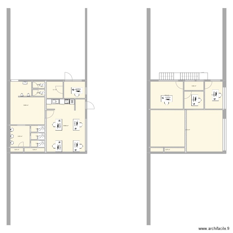 EXISTANT. Plan de 18 pièces et 145 m2