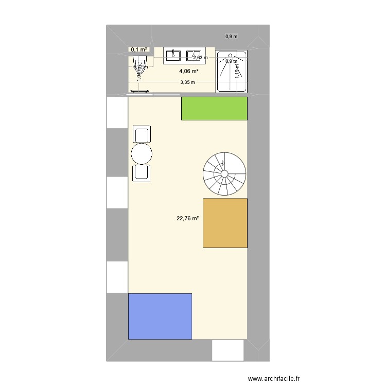 GENOIS HAUT. Plan de 3 pièces et 27 m2