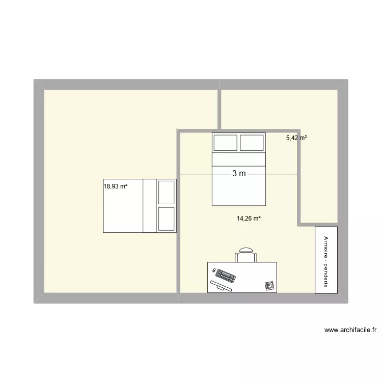 CHAMBRES 1-2 v2. Plan de 3  et 39 m²