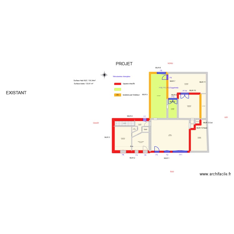 COUSSEAU_ Projet. Plan de 21 pièces et 182 m2