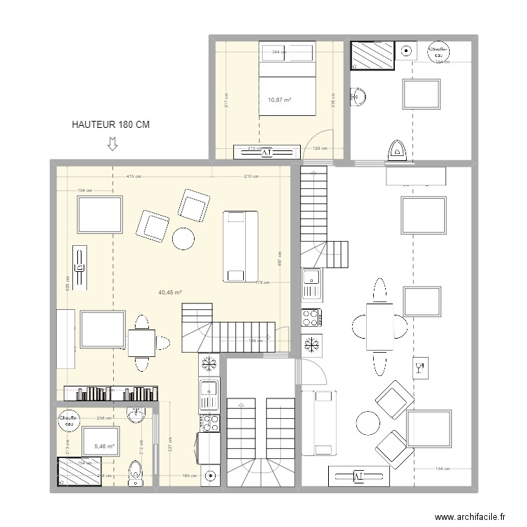 etage 2 Tabac. Plan de 3 pièces et 57 m2