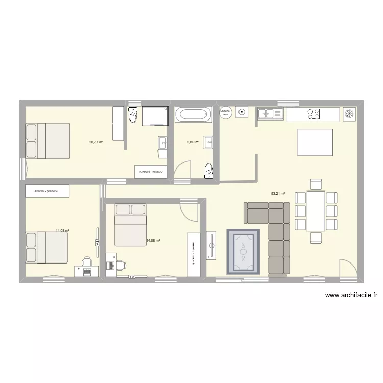 MAISON. Plan de 5  et 108 m²