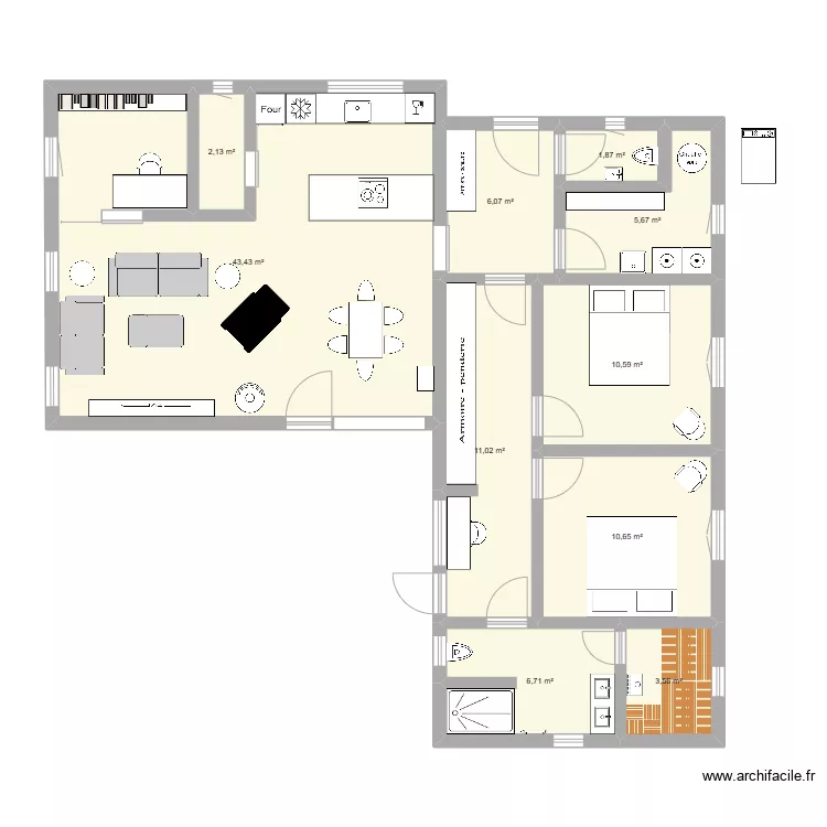 Bungalow L-Form 100 m2. Plan de 