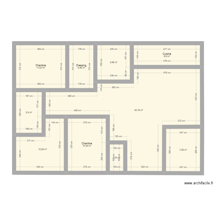 Plan maison 02. Plan de 10 pièces et 107 m2