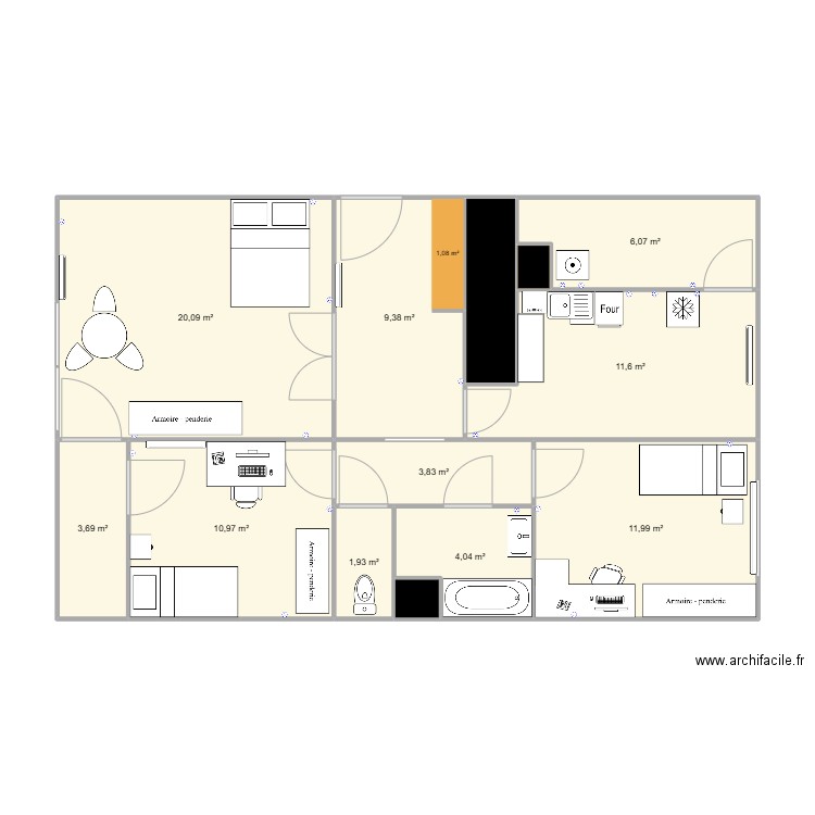 appart VOLHA. Plan de 13 pièces et 87 m2