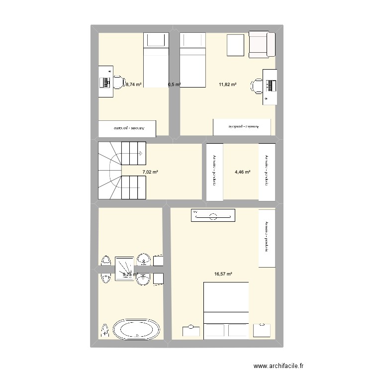 Eve. Plan de 7 pièces et 59 m2