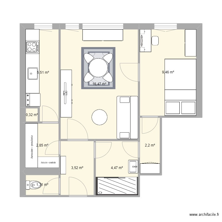 APPART VICTORIA. Plan de 9 pièces et 46 m2