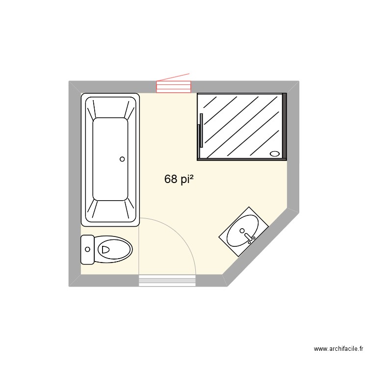 salle bain. Plan de 1 pièce et 6 m2