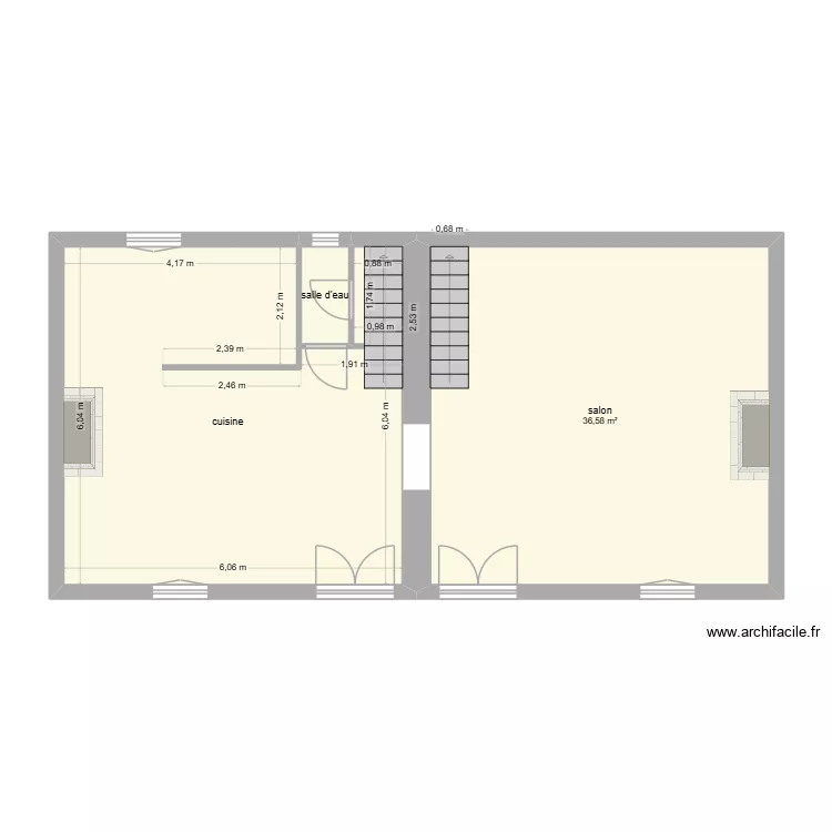 RDC. Plan de 3  et 73 m²