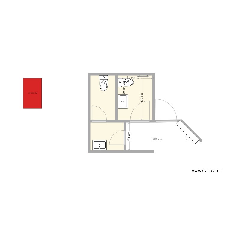 ST SYMPHORIEN SDF WC PROJET. Plan de 3 pièces et 7 m2