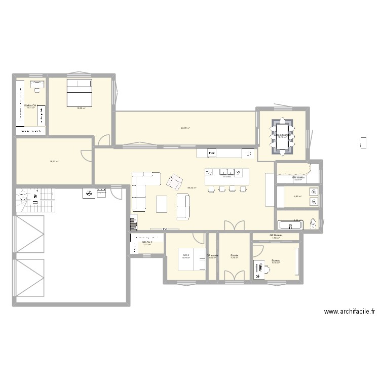 Farmhouse. Plan de 2 pièces et 81 m2