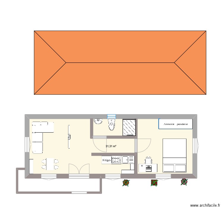 t2 Guy lendi. Plan de 1 pièce et 31 m2