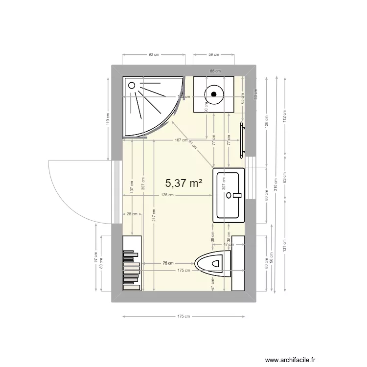 Salle de bain PM 5. Plan de 