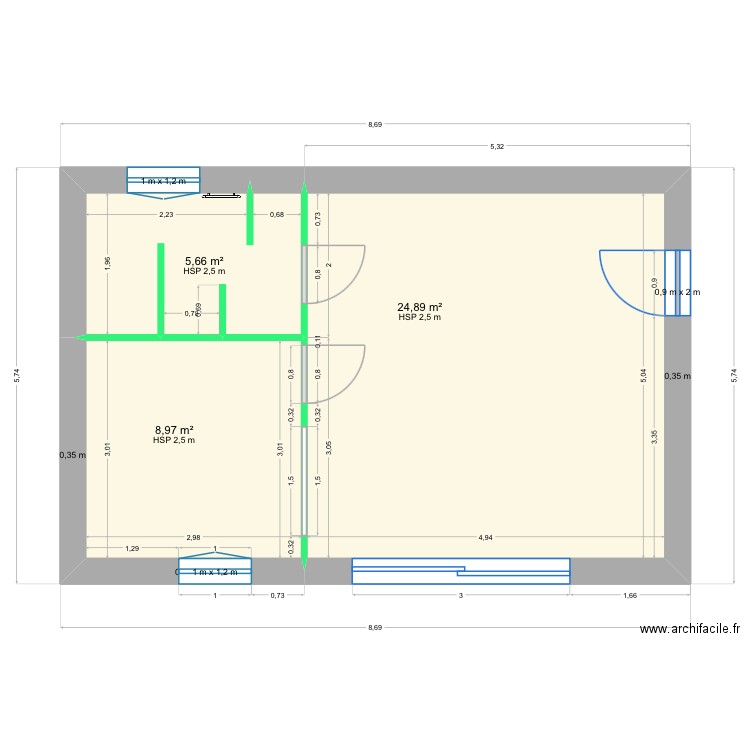 T2 - LA CADIERE - cloison intérieure sans mob ind 2. Plan de 3 pièces et 40 m2