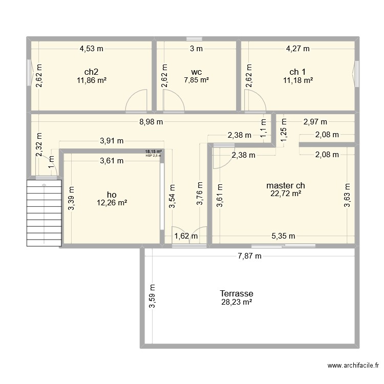 2eme etage 01. Plan de 7 pièces et 112 m2