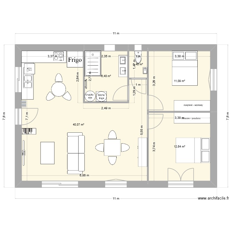 Maison test sdb. Plan de 5 pièces et 72 m2