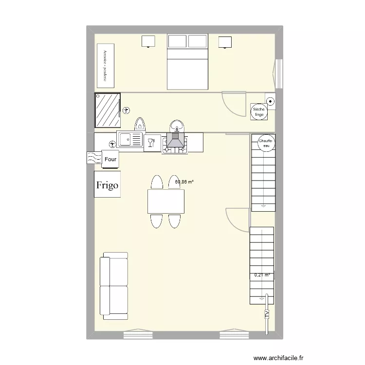 appart1. Plan de 2  et 61 m²