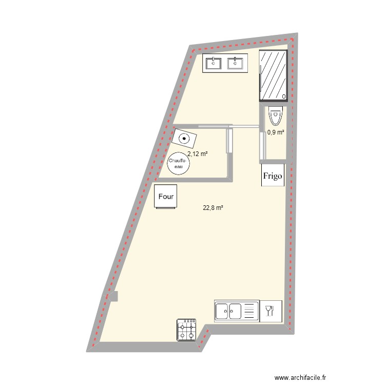CROS. Plan de 3 pièces et 30 m2