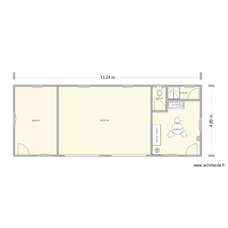 Armazem. Plan de 5  et 63 m²
