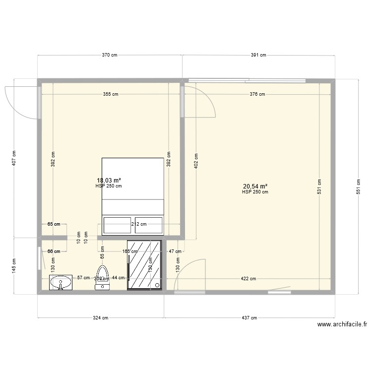 Chambre garage AuréJu 17. Plan de 2 pièces et 39 m2