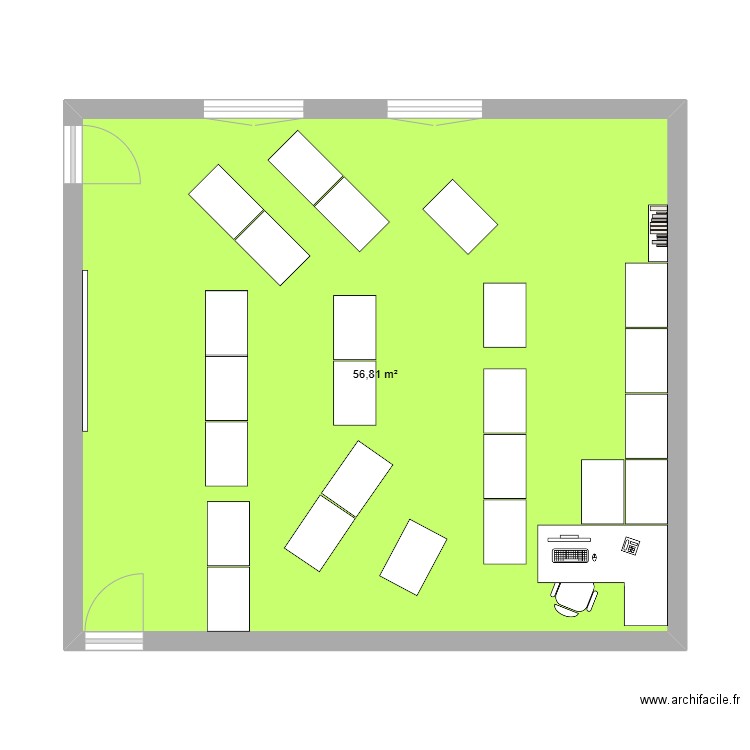 classe. Plan de 1 pièce et 57 m2