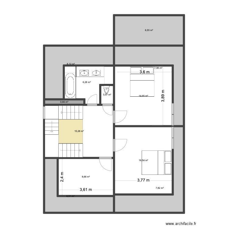 Raquette Rez2 V1. Plan de 12 pièces et 102 m2