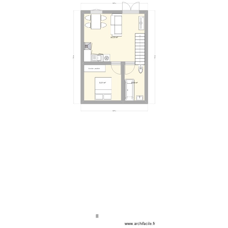 Airbnb 2. Plan de 3 pièces et 35 m2