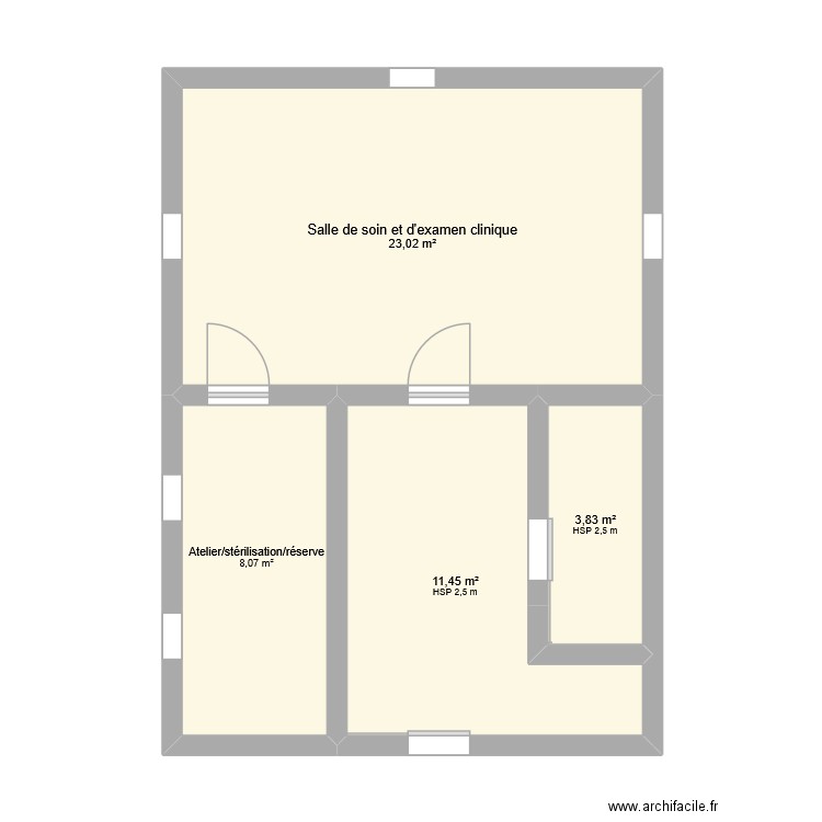Plan cabinet. Plan de 4 pièces et 46 m2