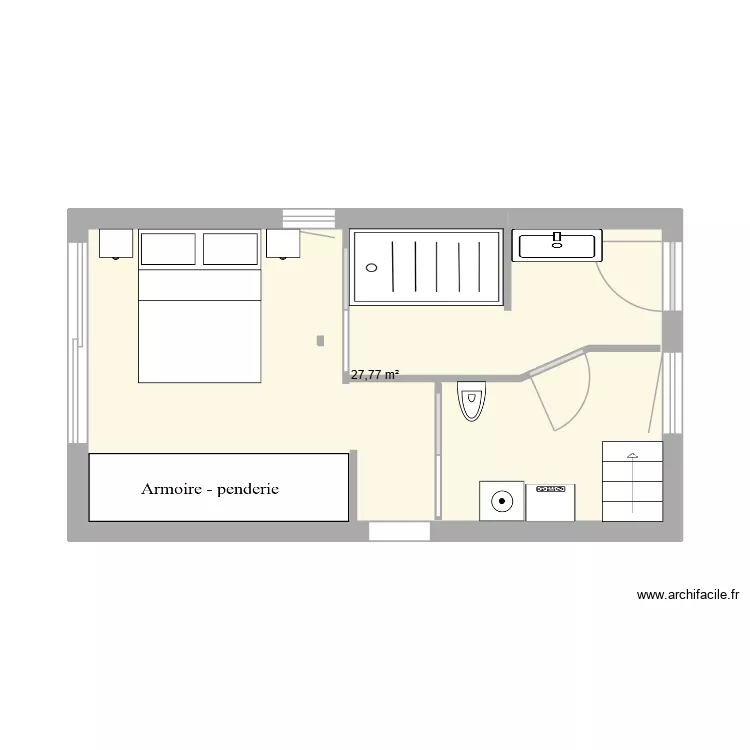 Chambre parentale Commelle. Plan de 1  et 28 m²