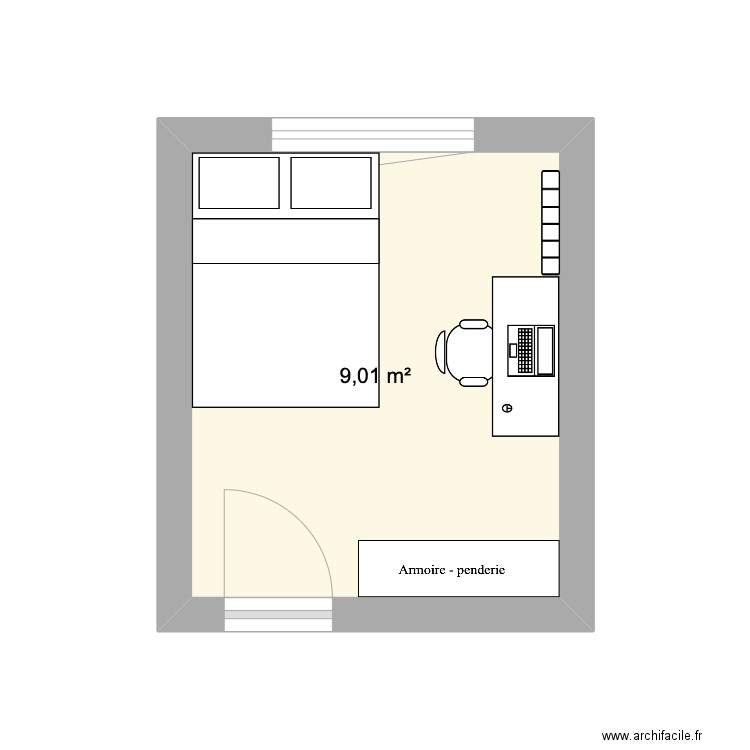 ETHAN. Plan de 1 pièce et 9 m2