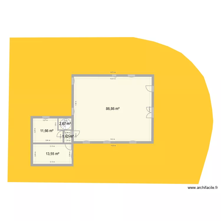 Plan 2 agrandissement dur. Plan de 5  et 116 m²