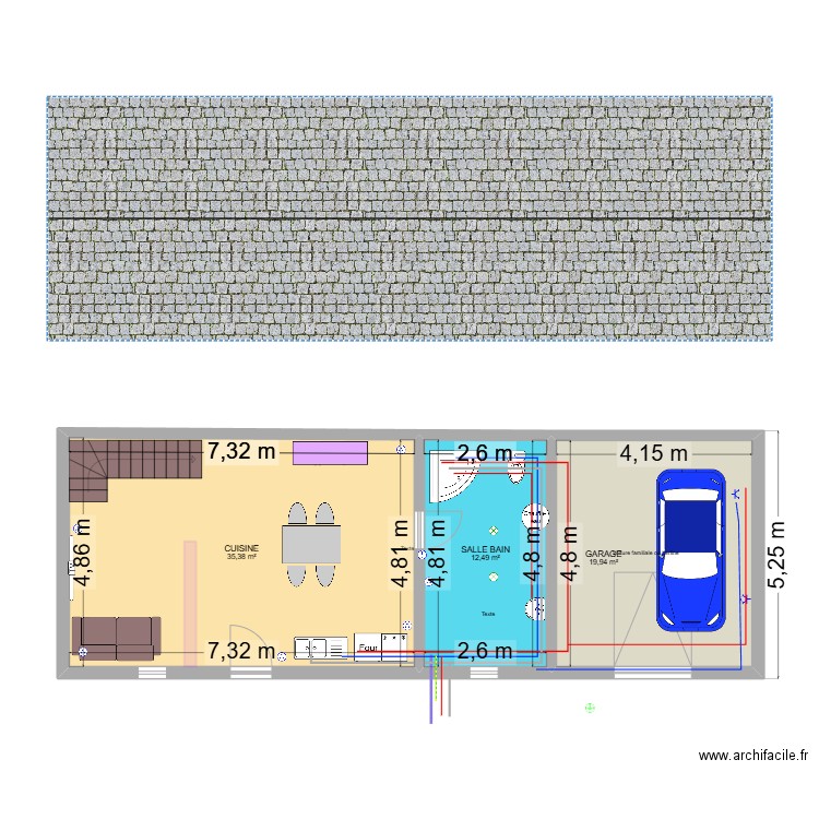 DEPENDANCE. Plan de 3 pièces et 68 m2