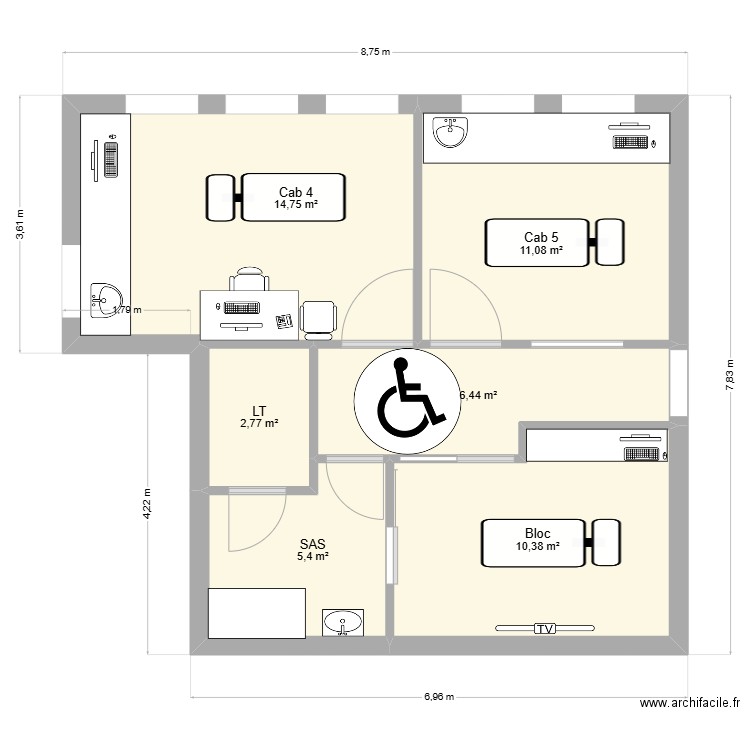 Plan extention 2. Plan de 6 pièces et 51 m2
