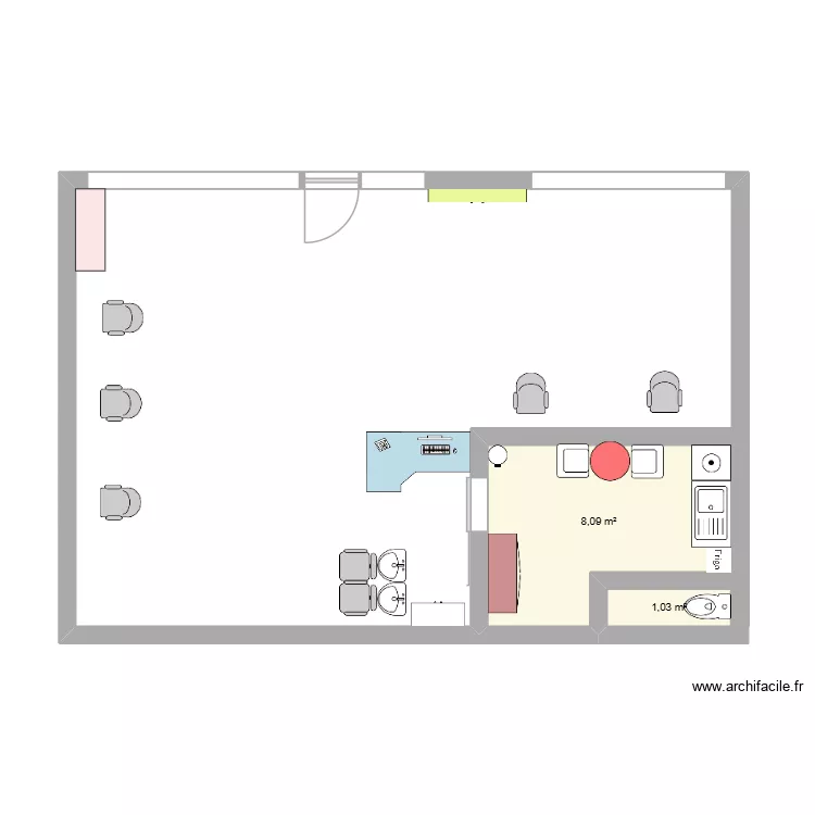 coiffure. Plan de 2  et 9 m²